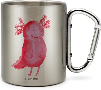Produktbild von Mr. & Mrs. Panda Thermobecher Axolotl Glücklich - Transparent - Geschenk, gut Gelaunt, Becher Aus Edelstahl, Gute Laune, Lebensfroh, Isolierbecher, Lurch, Reisebecher