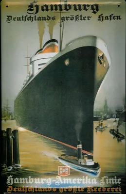 Produktbild von Blechschild Hamburg Deutschlands größter Hafen Dampfer Schiff Schild Nostalgieschild