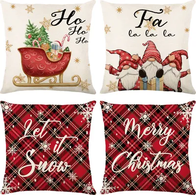 Produktbild von 4er-Pack quadratische Weihnachtskissen aus weichem Leinen(#3)