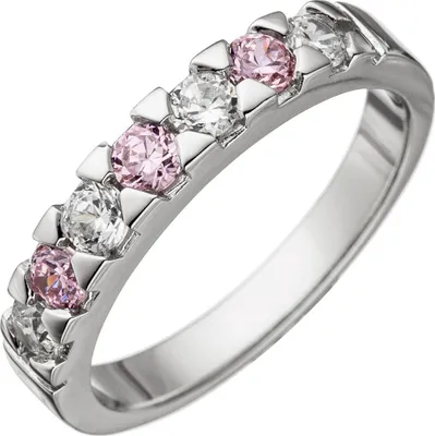 Produktbild von Ring Damenring mit Zirkonia rosa & weiß 925 Silber Fingerring Fingerschmuck Innenumfang 64mm  Ø20.4mm