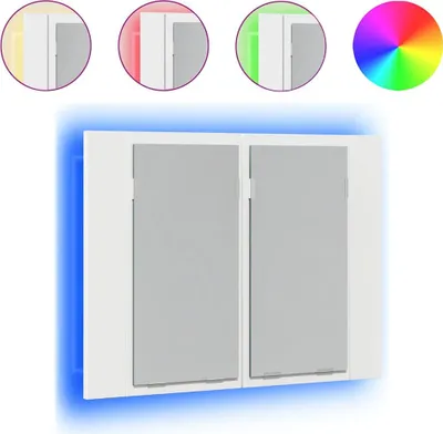 A white LED bathroom mirror cabinet with blue LED lighting around the edges.