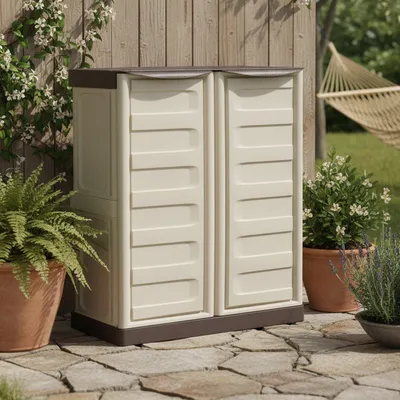 Immagine prodotto di Dmora Armadio da Esterno Acira 39x70x85.5h cm Beige, 2 Ante Resistente ai Raggi uv, Impermeabile Italy