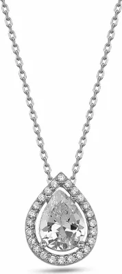 Produktbild von Dkeniz Anhänger mit Kette 925/- Sterling Silber Tropfen Kette funkelndem Kranz