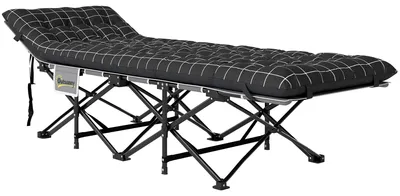Produktbild von Klappbares Campingbett, Feldbett mit Matratze, ergonomisch, Metallrahmen, Schwarz