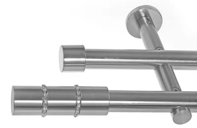 Produktbild von BASIT® Gardinenstange Set Edelstahl Look Metall Ø 19mm zur Wandbefestigung 2-lauf Kristall, Länge wählbar H29 E68 E61