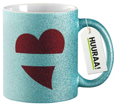 Produktbild von Huuraa Glitzertasse Lettland Flagge Herz 330ml Blau Keramik Kaffeebecher Geschenkidee