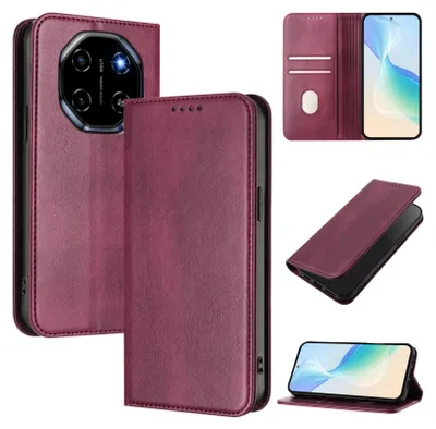 Image de Housse de téléphone portable pour Blackview Shark 6, Vintage Cuir RFID Protection Porte-carte Stand Fonction Housse à rabat magnétique Rouge