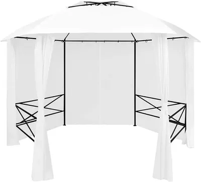 Produktbild von Gartenzelt mit Vorhängen 360x312x265 cm Weiß 180 g/m? Gartenpavillon Hardtop Pavillon Wasserdicht Stabil