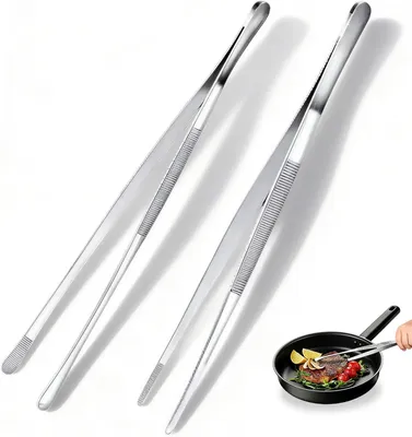 Imagen del producto de Juego de pinzas de cocina, de 2 piezas, 30 cm, de acero inoxidable, para asar a la parrilla y servir