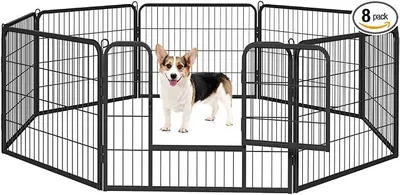 Imagen del producto de Silecomplaza, recinto para perros con puerta, compuesto por 8 paneles, cada uno de 80 x 60 cm. Ideal para cachorros