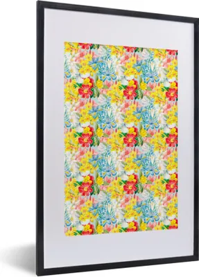 Produktbild von MuchoWow® MuchoWow® Gerahmtes Poster Blumen - Sommer - Muster 40x60 cm - Poster mit zchwarzem Bilderrahmen - Poster in Rahmen