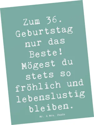 Produktbild von Mr. & Mrs. Panda Postkarte Spruch 36. Geburtstag - Meeresbrise - Geschenk, 36 Jahre, Geburtstagsgeschenk, Postkarten, Ansichtskarte, Happy Birthday, Fotokarte, Feiern