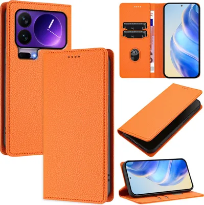 Image de Housse en cuir Litchi pour téléphone portable Xiaomi 17 Pro Wallet Porte-cartes Stand Fonction Housse Orange