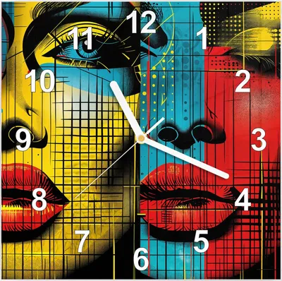 Produktbild von Wanduhr aus Glas mit Motiv Pop Art Gesichter- 30 x 30 cm - inkl. Aufhängesystem