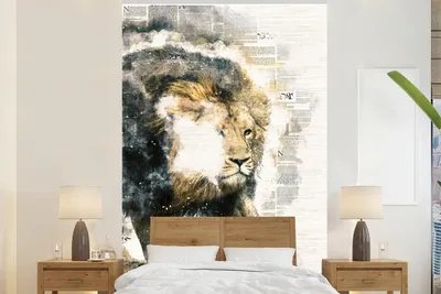 Produktbild von MuchoWow® Fototapete für Wohnzimmer oder Schlafzimmer Wandtapete Vinyl Motivtapete Rauch - Löwe - Abstrakt - 155x240 cm - Tapete