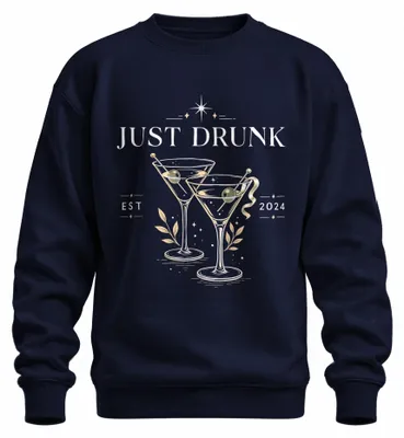 Imagen del producto de Camiseta/Sudadera "Just Drunk", diseño "Martini Cocktail", ideal para despedidas de soltero, color azul marino, talla M