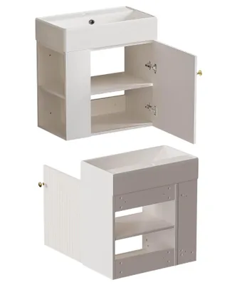 Produktbild von YORBAY Waschtisch Badmöbel Waschtischunterschrank Waschbecken mit Waschtisch 55 cm Keramik mit Unterschrank für kleine Badezimmer Weiß
