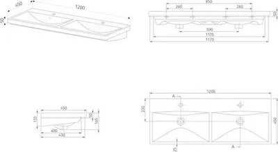 Produktbild von Jungborn Möbelwaschtisch Doppelwaschtisch TRENTA 120 x 45 cm weiß glänzend