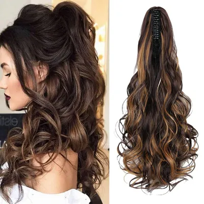 Obrázok produktu pre Clip-in predlžovanie vlasov, drdol, 45 cm, vlnité, kučeravé, odolné voči teplu, stredne hnedé a tmavo blond, 140 g