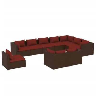 Produktbild von vidaXL 10-tlg. Garten-Lounge-Set mit Kissen Poly Rattan Braun