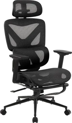 Produktbild von CLP Bürostuhl Reston I Ergonomischer Stuhl mit Fußstütze & flexibler Verstellbarkeit schwarz/schwarz