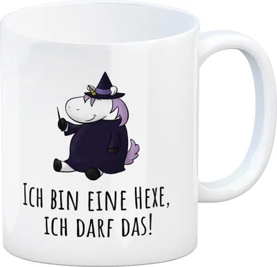 Produktbild von Einhorn-Hexe Kaffeebecher mit Spruch Ich bin eine Hexe ich darf das