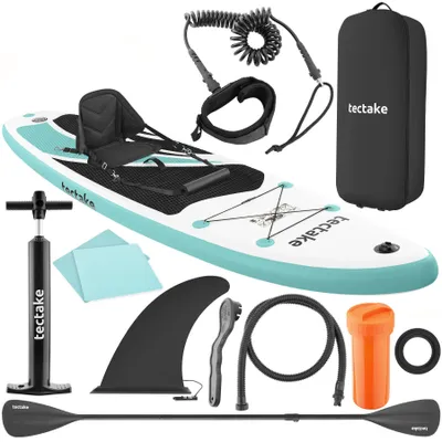 Produktbild von tectake® Stand-Up Paddle Board 2in1 aufblasbar Kamerahalterung Kajak-Sitz 200 kg Belastbarkeit, rutschfest, inkl. Fußschlaufe, Standluftpumpe, Rucksac