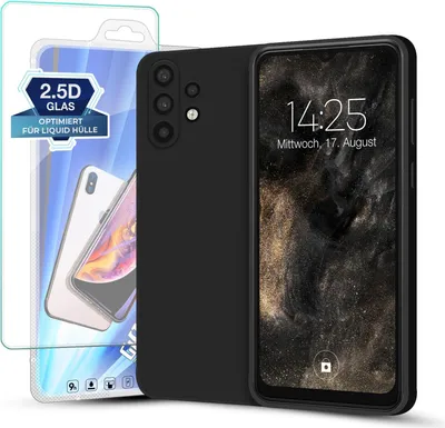 Produktbild von Hülle für Samsung Galaxy A32 5G mit 9H Displayglas Displayschutz Plus Case Cover Bumper Silikon Softgrip Schutzhülle Farbe: Schwarz