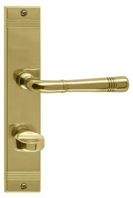 Produktbild von Berlin R716 GHIDINI Türdrücker-Langschild-Garnitur (Lochung: WC, Entfernung: 78mm, Türstärke: 38 - 42 mm, Oberfläche: Messing M1 - poliert) Lochung: WC Entfernung: 78mm Türstärke: 38 - 42 mm Oberfläche: Messing M1 - poliert