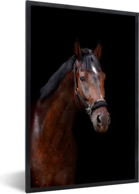 Produktbild von MuchoWow® Gerahmtes Poster Pferd - Tiere - Braun 60x80 cm - Poster mit Schwarzem Bilderrahmen Wandposter Rahmen Foto Bilder - Premium - Wanddeko Wohnzimmer