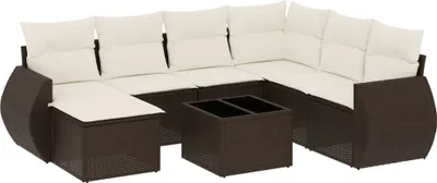 Image de vidaXL Ensemble de jardin canapé 8 pièces avec coussins Marron Poly rotin