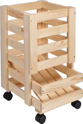 Produktbild von Kartoffelkiste Obstkiste, Kiefernholz, mit Rollen, Aufbewahrungskiste