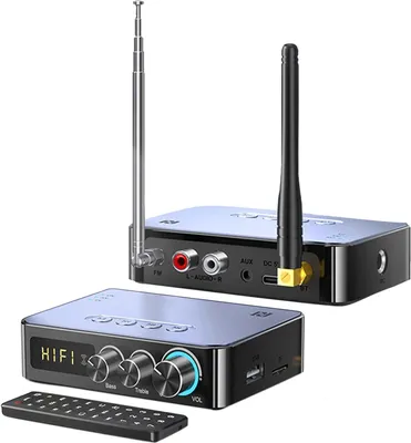Produktbild von Bluetooth 5.1-Sender-Empfänger für TV, 4-in-1-Wireless-Bluetooth-Adapter mit optischem AUX-RCA-6,5-Mikrofon-Anschluss, NFC-Audio-Adapter mit geringer Latenz und FM-Radio