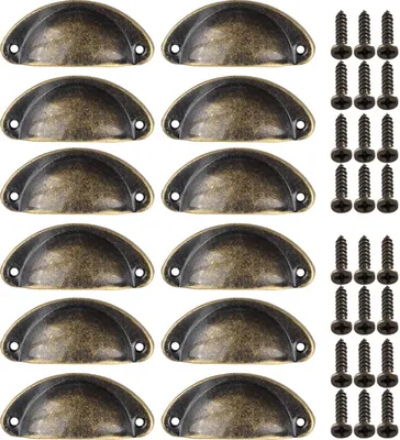 Produktbild von 12 Muschelgriffe inkl. Schrauben 81x35mm Schubladengriff Möbelgriff Farbwahl, Farbe:antik-bronze