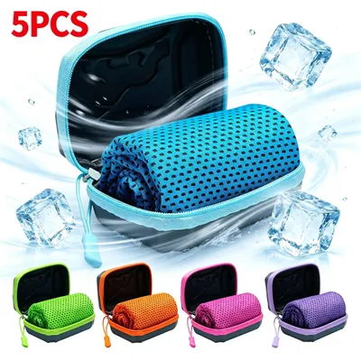 Immagine prodotto di 5 asciugamani sportivi con custodia, dimensioni 30x80 cm, asciugamani rinfrescanti, ideali per il collo, asciugamani rinfrescanti ad asciugatura rapida, perfetti per l'estate, lo sport