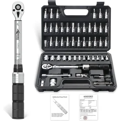Produktbild von Fahrrad-Drehmomentschlüssel-Set 50-teilig 5-25 Nm 1/4 Zoll Antrieb mit Bit-Einsätzen und 3/8 Adapter