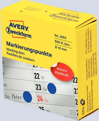 Produktbild von Avery 3853, Blau, Rund, Permanent, Universal, Papier, 1 cm