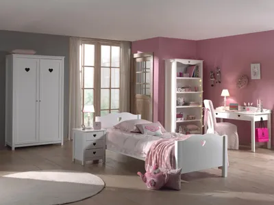 Produktbild von Set Amori best. aus: Einzelbett, Nachtkonsole, Schreibtisch, Regal und Kleiderschrank 2-trg., Weiß