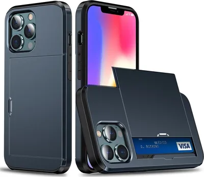 Produktbild von Mobigear Card iPhone 14 Pro Max Hülle Hardcase Backcover Stoßfest mit Kartenhalter - Dunkelblau