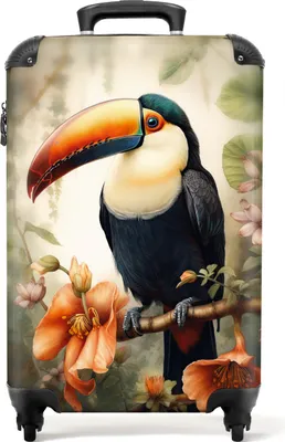 Obrázek produktu pro NoBoringSuitcases.com® Kufr Příruční zavazadlo na kolečkách Kufr na kolečkách Malý cestovní kufr na 4 kolečkách - Toucan - Bird - Flowers - Plants - Cabin Size < 55x40x23 cm & 55x40x20 cm - Foto kufr - Cabin suitcase - Board luggagePříruční zavazadlo Kufr 55x35x20 cm, 36L,
