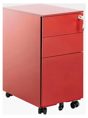 Produktbild von Aktenschrank aus Metall mit 3 Schubladen in Rot, rollbar und abschließbar