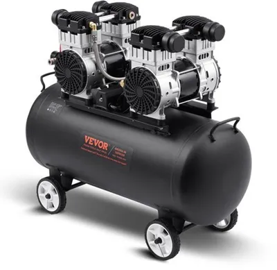 Immagine prodotto di Compressore d'aria da 8 litri - Senza olio, portatile, con una potenza di 750W e serbatoio in acciaio