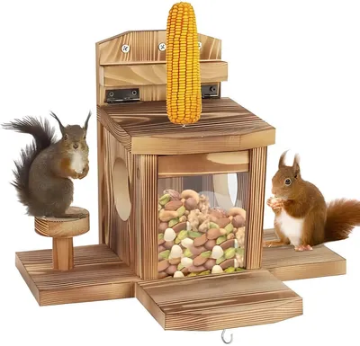 Produktbild von PolkaHome® Eichhörnchen-Futterhaus – wetterbeständige Holz-Futterstation mit 2 Eingängen und 3 Sitzplattformen