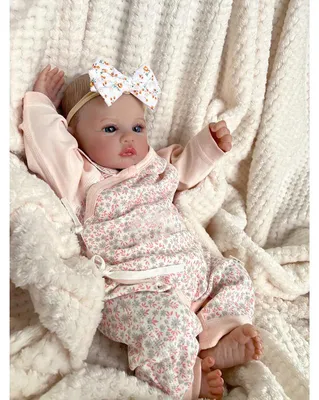 Produktbild von 45 Cm Großer, Bedruckter, Rosafarbener Baumwollbody Mit Langen Ärmeln, Realistische Puppenfigur Blaue Augen