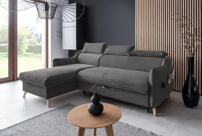 Produktbild von MIUFORM Sweet Harmony - Ecksofa mit Bettfunktion und Bettkasten L-FORM LINKS - 228x162cm - Velours Dunkelgrau - Sofa Schlafsofa Couch
