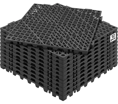Produktbild von VEVOR Verbindungsfähige Drainage-Bodenmatte 30,5 x 30,5 cm PVC Rutschfeste Bodenfliesen 12er Pack, Schwarz-b, 12 Stück-a