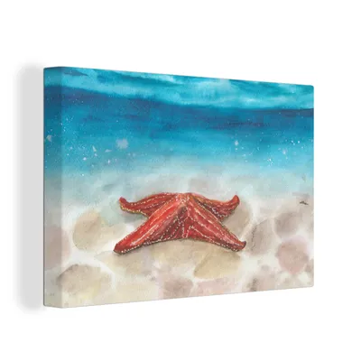Zdjęcie produktu dla OneMillionCanvasses® - Obrazy na płótnie - 150x100 cm, Morze - Akwarela - Rozgwiazda, Dekoracja ścienna z nadrukiem