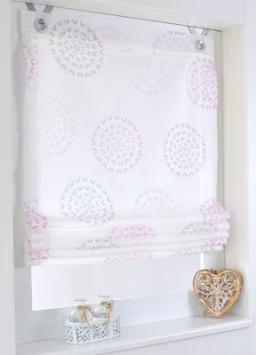 Produktbild von Kutti Raffrollo / Ösenrollo "Bella" mit Kreis Motiven rose - inkl. Fensterhaken - Breite 80 x Höhe 140 cm
