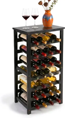 Zdjęcie produktu dla Stojak na wino - 28 butelek - drewno orzechowe - wymiary: 94 x 47 x 26 cm - kolor: czarny