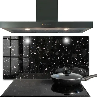 Produktbild von Spritzschutz aus Glas Küchenrückwand - Wandschutz für Herd und Spüle - 140x70 cm - Schwarzer Marmor terrazzo